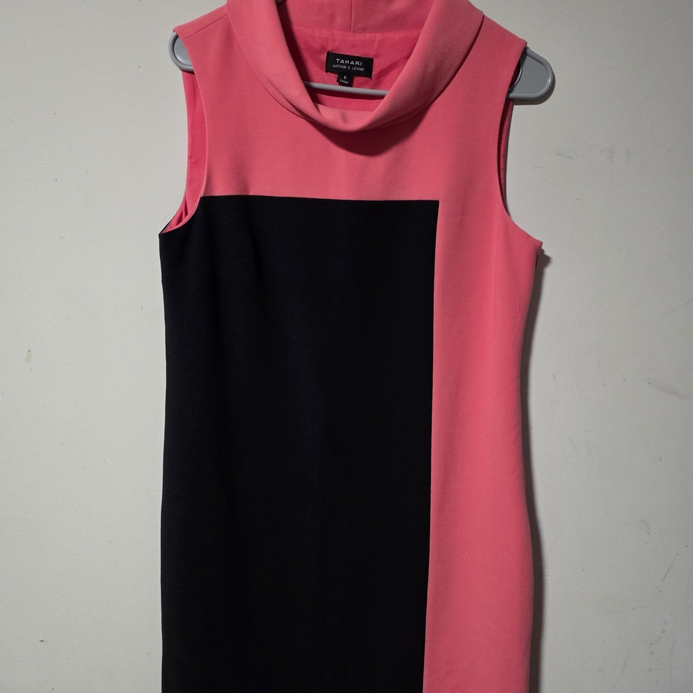 Tahari Pink & Black Blocked Cowl-Neck Mini Dress